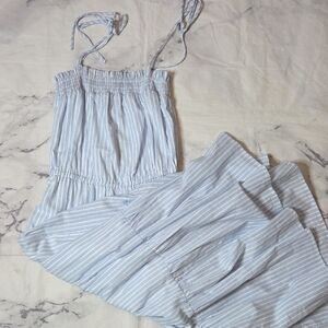 Lost + Wander Light Blue and White Striped Cotton/Linen Blend Maxi Dress